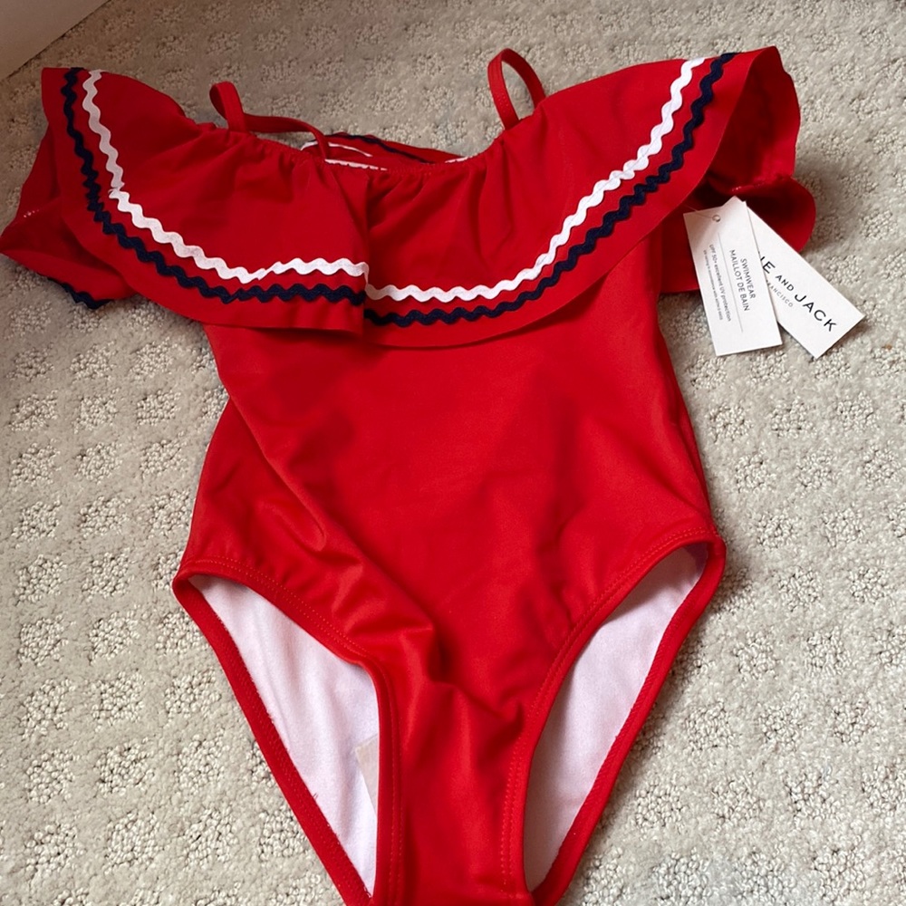 Janie and Jack Res White and Blue Patriotic Swimsuit sz 5 NWT